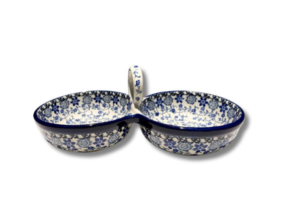 942 Bunzlau dubbele schaal met handvat (oog) 3427X Overige Schalen